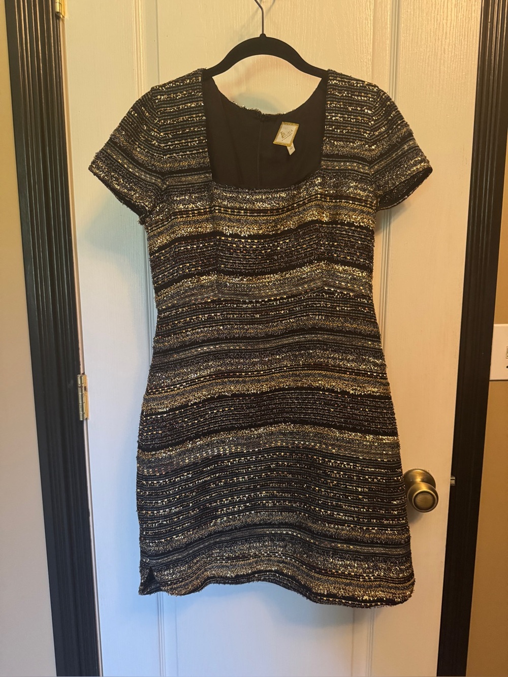 Metallic Black & Gold Short Sleeve Knit Dress - Luba by Hannah Payne - NWOT